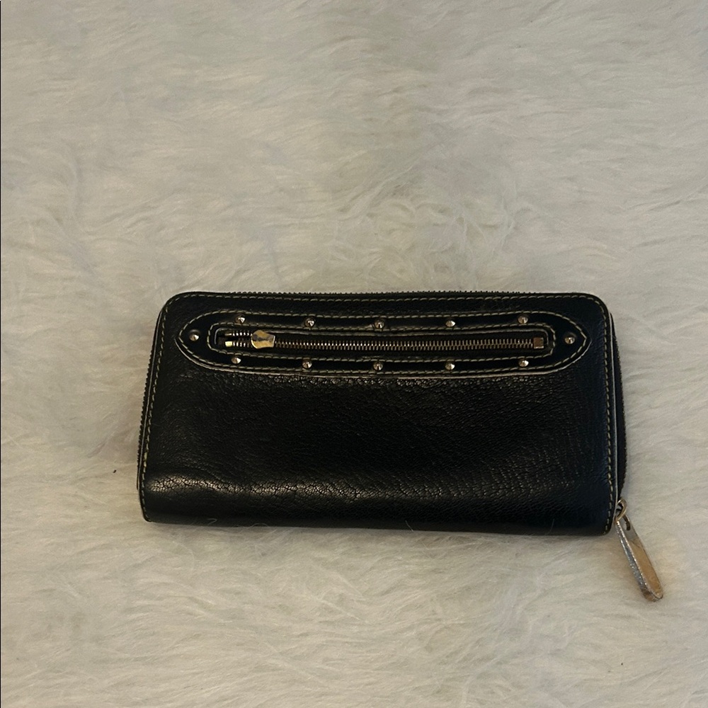 Louis Vuitton Black Leather Wallet with Gold Zipper